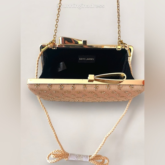 Kate Landry Gold Bow Clasp Evening Clutch with Chain or Braided Rope Crossbody - Picture 5 of 16